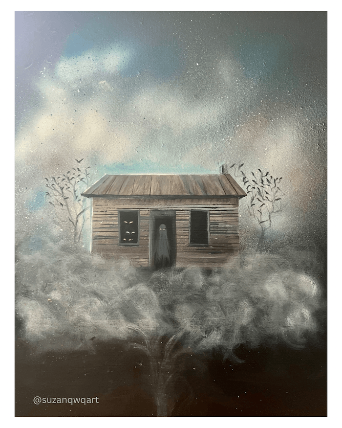 Spooky haunted house and ghosts art