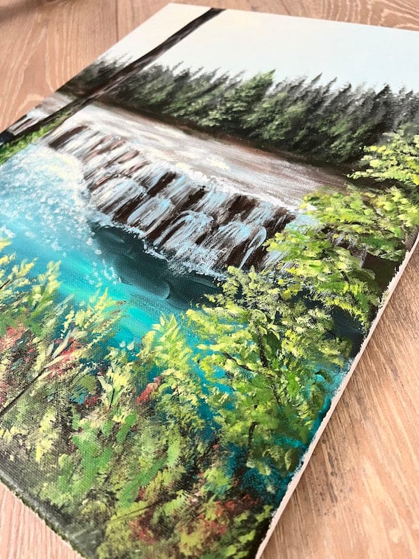 canvas painting of waterfalls