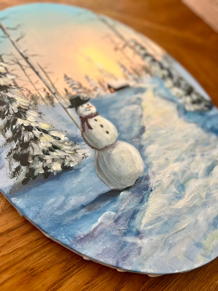 snow sunset painting